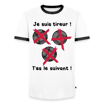 petanque tireur boule suivant2 - T-shirt contrasté Homme - blanc/noir - Devant - AI Model Female 172 light (172cm) & AI Model Male 178 dark (178cm)