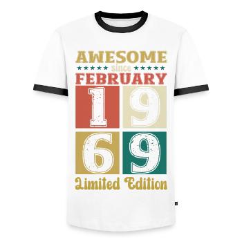 55ème anniversaire Génial depuis février né en 1969 - T-shirt contrasté Homme - blanc/noir - Devant - AI Model Female 172 light (172cm) & AI Model Male 178 dark (178cm)
