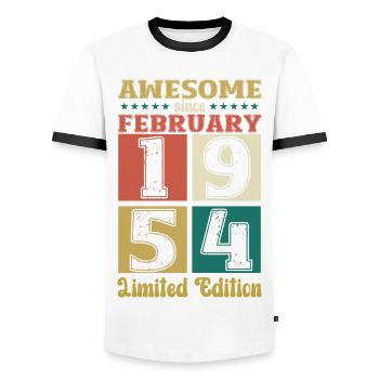 70e anniversaire Génial depuis février Né en 1954 - T-shirt contrasté Homme - blanc/noir - Devant - AI Model Female 172 light (172cm) & AI Model Male 178 dark (178cm)