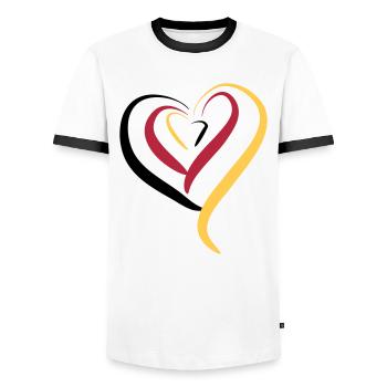 Deutschland Herz - Männer Kontrast-T-Shirt - Weiß/Schwarz - Vorne - AI Model Female 172 light (172cm) & AI Model Male 178 dark (178cm)