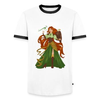 Witch Red Hair Bird Pretty Lady Model Fantasy - Men's Ringer Shirt - white/black - Front - AI Model Female 172 light (172cm) & AI Model Male 178 dark (178cm)