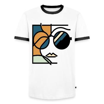 Retro Chic 70er Sonnenbrille - Männer Kontrast-T-Shirt - Weiß/Schwarz - Vorne - AI Model Female 172 light (172cm) & AI Model Male 178 dark (178cm)