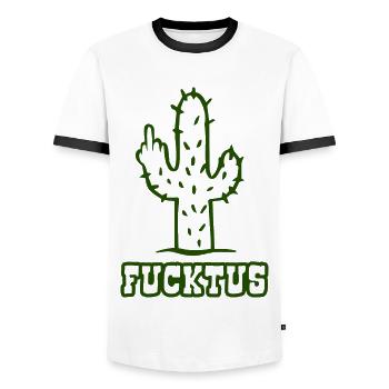 Fucktus - Fuck you Cactus - Middle Finger - Men's Ringer Shirt - white/black - Front - AI Model Female 172 light (172cm) & AI Model Male 178 dark (178cm)