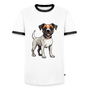 French Bulldog Dog - Men's Ringer Shirt - white/black - Front - AI Model Female 172 light (172cm) & AI Model Male 178 dark (178cm)
