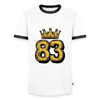83 Nombre Couronne - T-shirt contrasté Homme - blanc/noir - Devant - AI Model Female 172 light (172cm) & AI Model Male 178 dark (178cm)