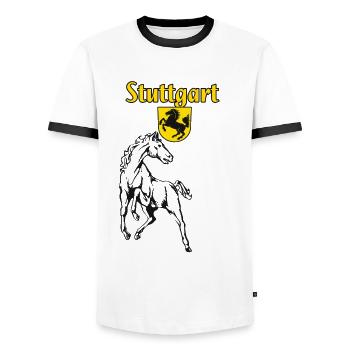 Stuttgart - Männer Kontrast-T-Shirt - Weiß/Schwarz - Vorne - AI Model Female 172 light (172cm) & AI Model Male 178 dark (178cm)