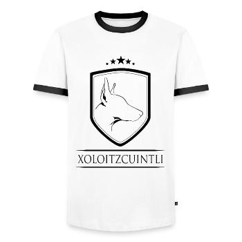 XOLOITZCUINTLI Xolo Hund Hunde Nackthund Wilsigns - Männer Kontrast-T-Shirt - Weiß/Schwarz - Vorne - AI Model Female 172 light (172cm) & AI Model Male 178 dark (178cm)