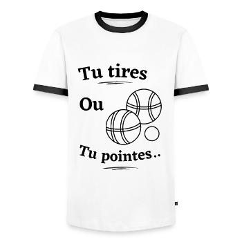 Tu tires ou tu pointes - T-shirt contrasté Homme - blanc/noir - Devant - AI Model Female 172 light (172cm) & AI Model Male 178 dark (178cm)