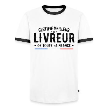 Certified Best Delivery Man in All of France - Men's Ringer Shirt - white/black - Front - AI Model Female 172 light (172cm) & AI Model Male 178 dark (178cm)