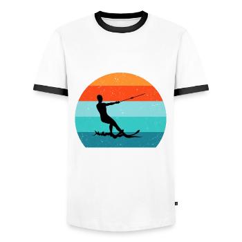 Water skis, water skis, water skiers - Men's Ringer Shirt - white/black - Front - AI Model Female 172 light (172cm) & AI Model Male 178 dark (178cm)