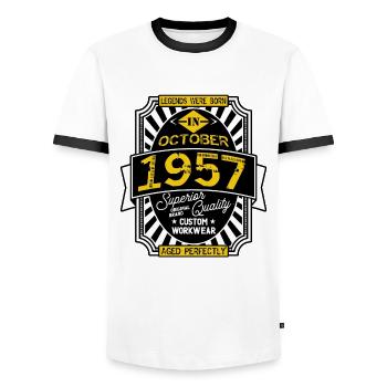 1957 OCTOBER - T-shirt contrasté Homme - blanc/noir - Devant - AI Model Female 172 light (172cm) & AI Model Male 178 dark (178cm)
