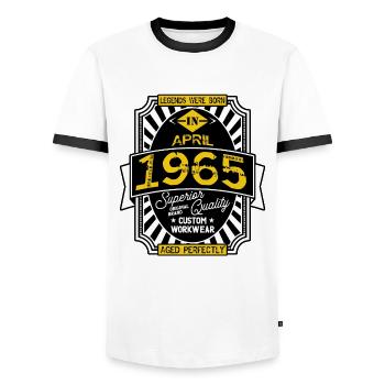 1965 APRIL - Men's Ringer Shirt - white/black - Front - AI Model Female 172 light (172cm) & AI Model Male 178 dark (178cm)