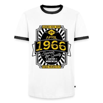 1966 APRIL - Men's Ringer Shirt - white/black - Front - AI Model Female 172 light (172cm) & AI Model Male 178 dark (178cm)