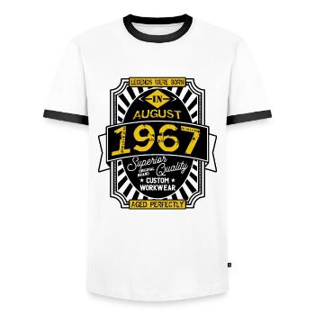 AUGUST 1967 - Männer Kontrast-T-Shirt - Weiß/Schwarz - Vorne - AI Model Female 172 light (172cm) & AI Model Male 178 dark (178cm)