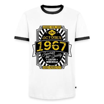 1967 OCTOBER - T-shirt contrasté Homme - blanc/noir - Devant - AI Model Female 172 light (172cm) & AI Model Male 178 dark (178cm)