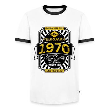 1970 FEBRUARY - T-shirt contrasté Homme - blanc/noir - Devant - AI Model Female 172 light (172cm) & AI Model Male 178 dark (178cm)
