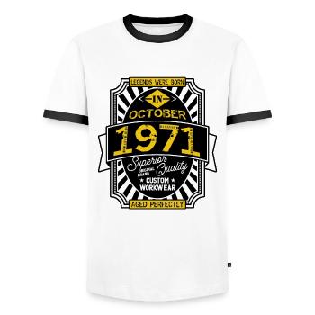 1971 OCTOBER - T-shirt contrasté Homme - blanc/noir - Devant - AI Model Female 172 light (172cm) & AI Model Male 178 dark (178cm)