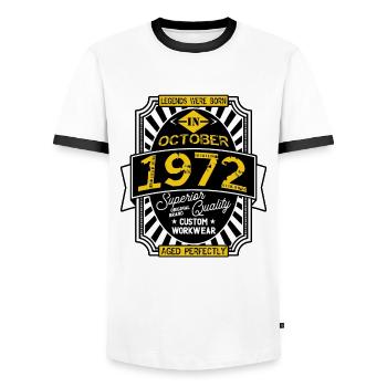 1972 OCTOBER - T-shirt contrasté Homme - blanc/noir - Devant - AI Model Female 172 light (172cm) & AI Model Male 178 dark (178cm)