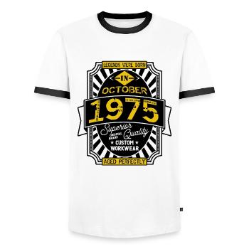 1975 DECEMBER - T-shirt contrasté Homme - blanc/noir - Devant - AI Model Female 172 light (172cm) & AI Model Male 178 dark (178cm)