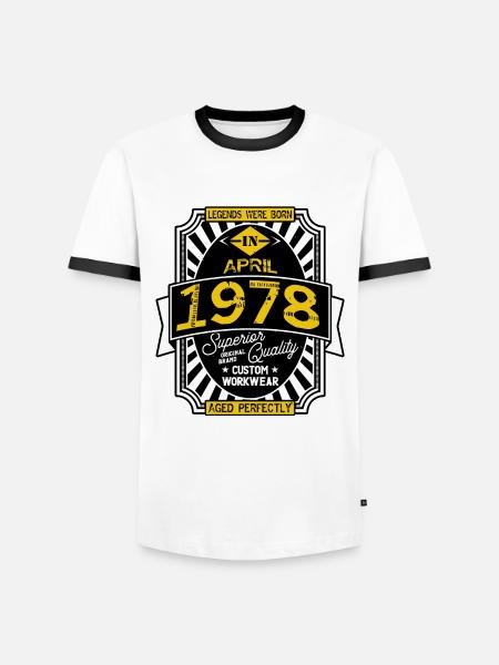 1978 APRIL - Männer Kontrast-T-Shirt - Weiß/Schwarz