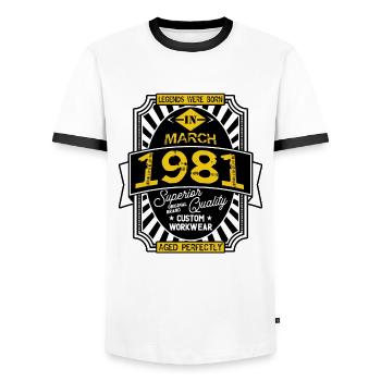 1981 MARCH - T-shirt contrasté Homme - blanc/noir - Devant - AI Model Female 172 light (172cm) & AI Model Male 178 dark (178cm)