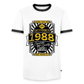 1988 OCTOBER - T-shirt contrasté Homme - blanc/noir - Devant - AI Model Female 172 light (172cm) & AI Model Male 178 dark (178cm)