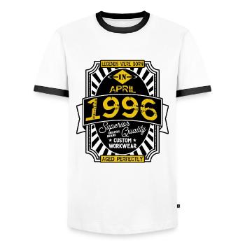 1996 APRIL - Men's Ringer Shirt - white/black - Front - AI Model Female 172 light (172cm) & AI Model Male 178 dark (178cm)