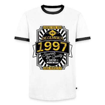 1997 DECEMBER - T-shirt contrasté Homme - blanc/noir - Devant - AI Model Female 172 light (172cm) & AI Model Male 178 dark (178cm)