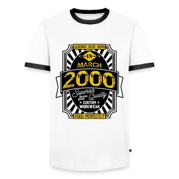 2000 MARCH - Men's Ringer Shirt - white/black - Front - AI Model Female 172 light (172cm) & AI Model Male 178 dark (178cm)