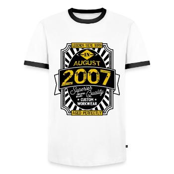 2007 AUGUST - Männer Kontrast-T-Shirt - Weiß/Schwarz - Vorne - AI Model Female 172 light (172cm) & AI Model Male 178 dark (178cm)
