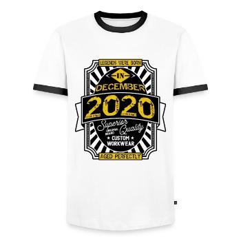 2020 DECEMBER - T-shirt contrasté Homme - blanc/noir - Devant - AI Model Female 172 light (172cm) & AI Model Male 178 dark (178cm)