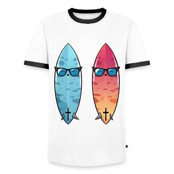Surfen Board Wasser Welle Meer Strand Urlaub - Männer Kontrast-T-Shirt - Weiß/Schwarz - Vorne - AI Model Female 172 light (172cm) & AI Model Male 178 dark (178cm)