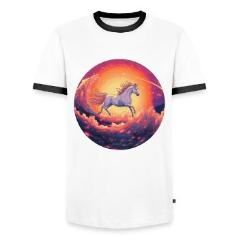 Galactic horse in purple sea - Men's Ringer Shirt - white/black - Front - AI Model Female 172 light (172cm) & AI Model Male 178 dark (178cm)