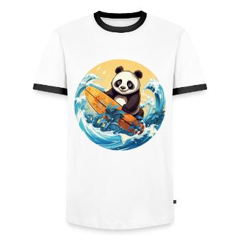 Surfing panda at sunset - Men's Ringer Shirt - white/black - Front - AI Model Female 172 light (172cm) & AI Model Male 178 dark (178cm)