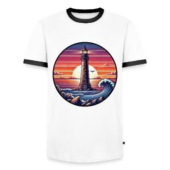 Phare Coucher De Soleil Océan Mer Romance - T-shirt contrasté Homme - blanc/noir - Devant - AI Model Female 172 light (172cm) & AI Model Male 178 dark (178cm)