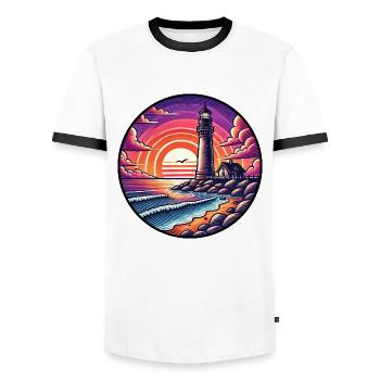 Lighthouse Sunset Ocean Sea - Men's Ringer Shirt - white/black - Front - AI Model Female 172 light (172cm) & AI Model Male 178 dark (178cm)
