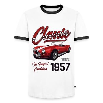 Je ne suis pas vieux Je suis une voiture classique Vintage Né en 1957 - T-shirt contrasté Homme - blanc/noir - Devant - AI Model Female 172 light (172cm) & AI Model Male 178 dark (178cm)
