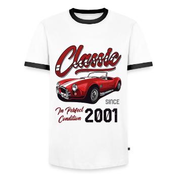 Je ne suis pas vieux Je suis une voiture classique vintage née en 2001 - T-shirt contrasté Homme - blanc/noir - Devant - AI Model Female 172 light (172cm) & AI Model Male 178 dark (178cm)
