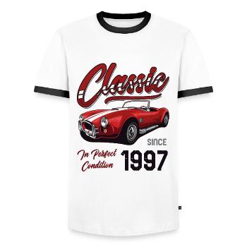 Je ne suis pas vieux Je suis une voiture classique vintage née en 1997 - T-shirt contrasté Homme - blanc/noir - Devant - AI Model Female 172 light (172cm) & AI Model Male 178 dark (178cm)