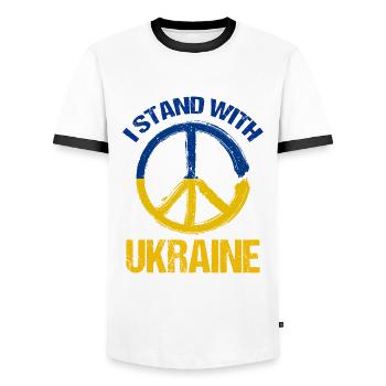 I Stand With Ukraine Peace Symbol Ukrainian - Men's Ringer Shirt - white/black - Front - AI Model Female 172 light (172cm) & AI Model Male 178 dark (178cm)