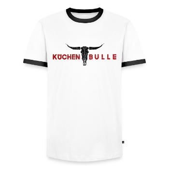 Küchenbulle rot schwarz - Männer Kontrast-T-Shirt - Weiß/Schwarz - Vorne - AI Model Female 172 light (172cm) & AI Model Male 178 dark (178cm)