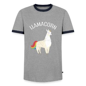 Llamacorn | Cute Llama Unicorn Illustration - Men's Ringer Shirt - grey/navy  - Front - AI Model Female 172 light (172cm) & AI Model Male 178 light (178cm)