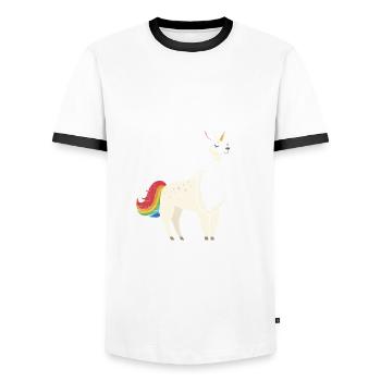 Llamacorn | Cute Llama Unicorn Illustration - Men's Ringer Shirt - white/black - Front - AI Model Female 172 light (172cm) & AI Model Male 178 dark (178cm)