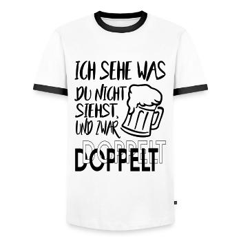 Sprüche Alkohol Doppelt sehen besoffen schielen - Männer Kontrast-T-Shirt - Weiß/Schwarz - Vorne - AI Model Female 172 light (172cm) & AI Model Male 178 dark (178cm)