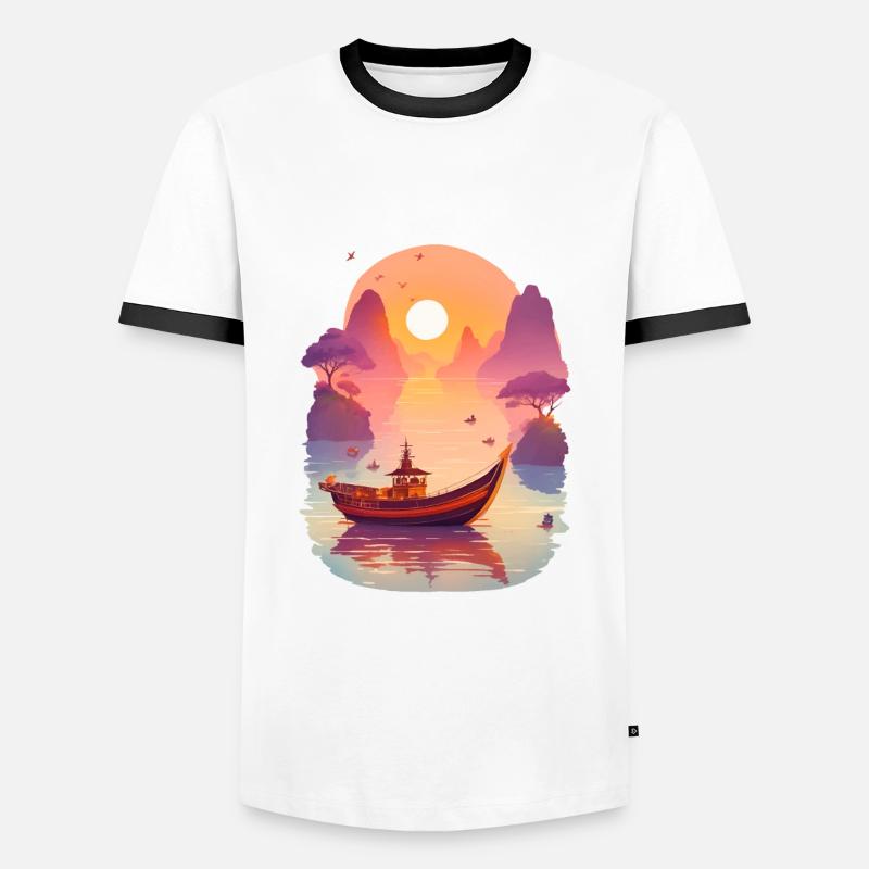 Sunset Serenade, Ninh Binh - Männer Kontrast-T-Shirt - Weiß/Schwarz