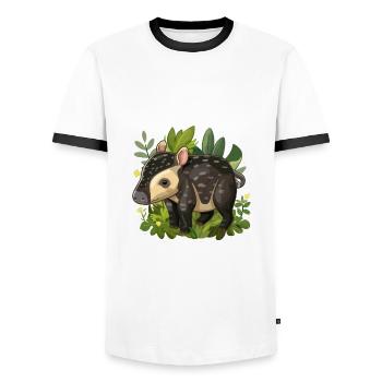 Cute Mountain Tapir Illustration - Adorable Animal - Men's Ringer Shirt - white/black - Front - AI Model Female 172 light (172cm) & AI Model Male 178 dark (178cm)