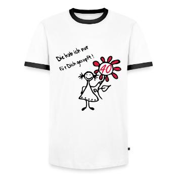 Geburtstag Birthday 40. - Strichmännchen Blume - Männer Kontrast-T-Shirt - Weiß/Schwarz - Vorne - AI Model Female 172 light (172cm) & AI Model Male 178 dark (178cm)