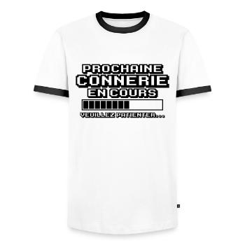 prochaine connerie en cours - T-shirt contrasté Homme - blanc/noir - Devant - AI Model Female 172 light (172cm) & AI Model Male 178 dark (178cm)