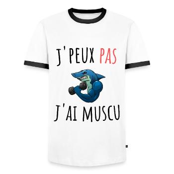 j'peux pas j'ai musculation cadeau anniversaire - T-shirt contrasté Homme - blanc/noir - Devant - AI Model Female 172 light (172cm) & AI Model Male 178 dark (178cm)