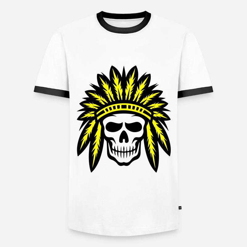 Apache Indian Chief Skull - Men's Ringer Shirt - white/black